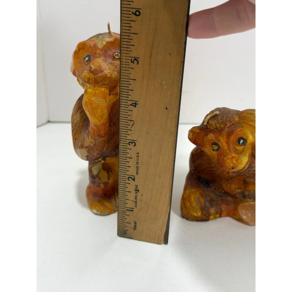 Vintage Monkey Figural Wax Candles Set of 2‎ Brown Orange Primitive Kitsch Decor